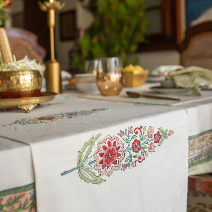 Saanjh Multi Cypress Table Linen Set-Table Runners-House of Ekam