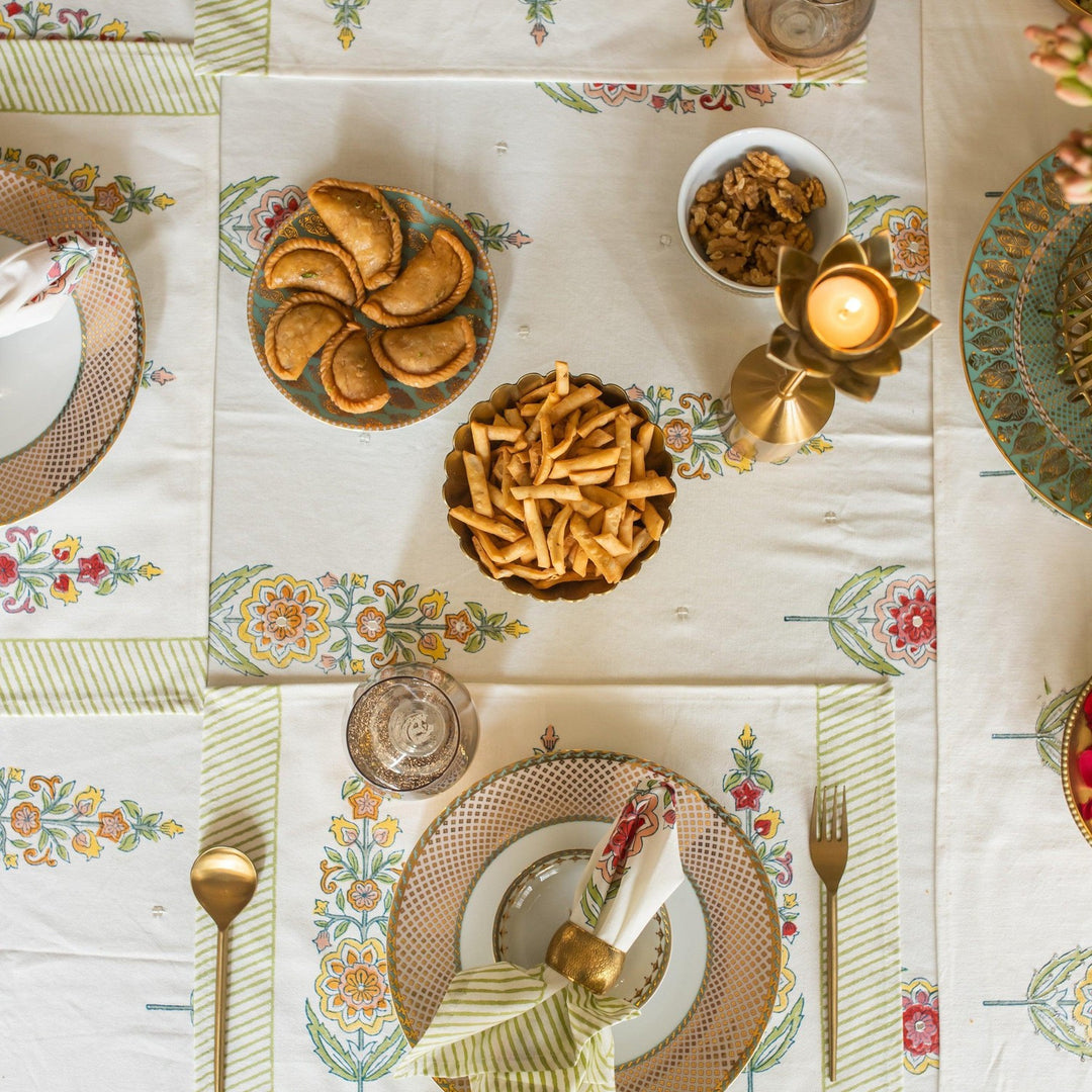 Saanjh Multi Cypress Table Linen Set-Table Runners-House of Ekam
