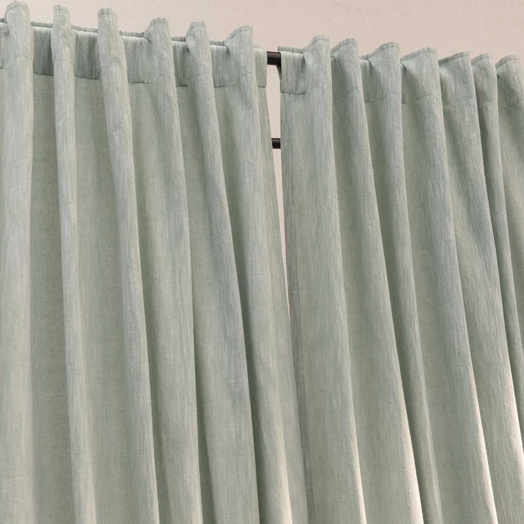 Sage Green Cotton Slub Chambray 80% Blackout Curtain-Curtains-House of Ekam