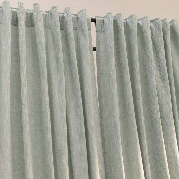 Sage Green Cotton Slub Chambray 80% Blackout Curtain-Curtains-House of Ekam