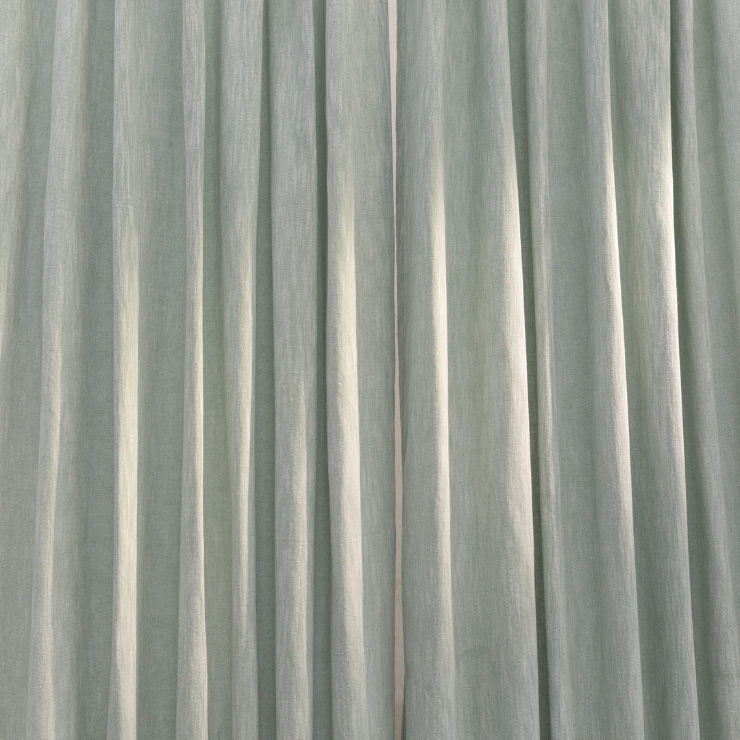 Sage Green Cotton Slub Chambray 80% Blackout Curtain-Curtains-House of Ekam