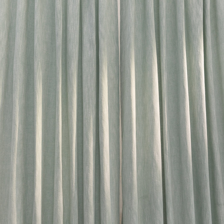 Sage Green Cotton Slub Chambray 80% Blackout Curtain-Curtains-House of Ekam
