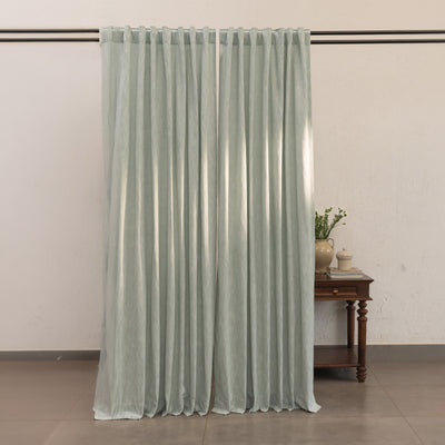 Sage Green Cotton Slub Chambray 80% Blackout Curtain-Curtains-House of Ekam