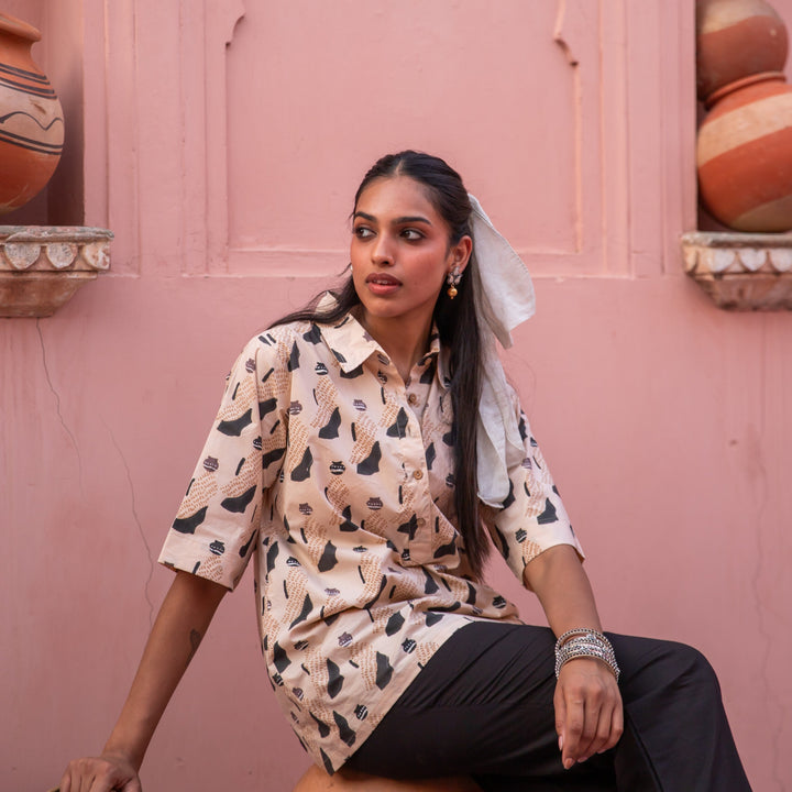 Sand &amp; Black Jeeja Co-ord Set-Coord sets-House of Ekam
