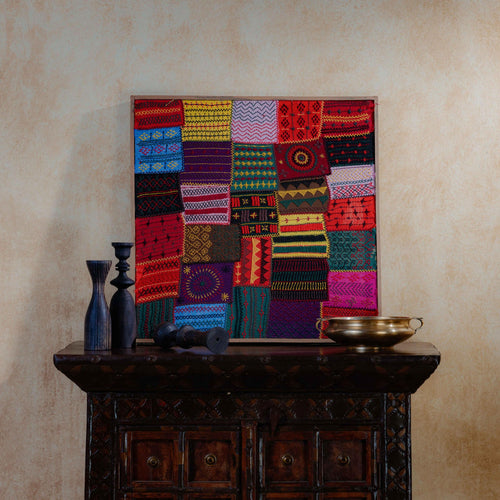 Sangam Multicolor Patchwork Lambani Hand Embroidery Wall Art-Framed Wall Art-House of Ekam