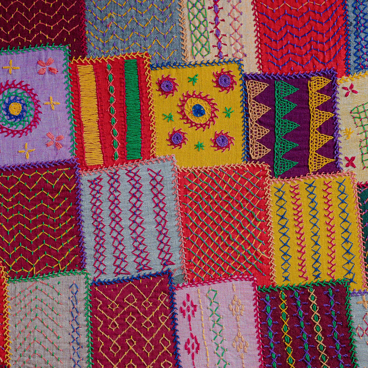 Sangam Multicolor Patchwork Lambani Hand Embroidery Wall Art-Framed Wall Art-House of Ekam