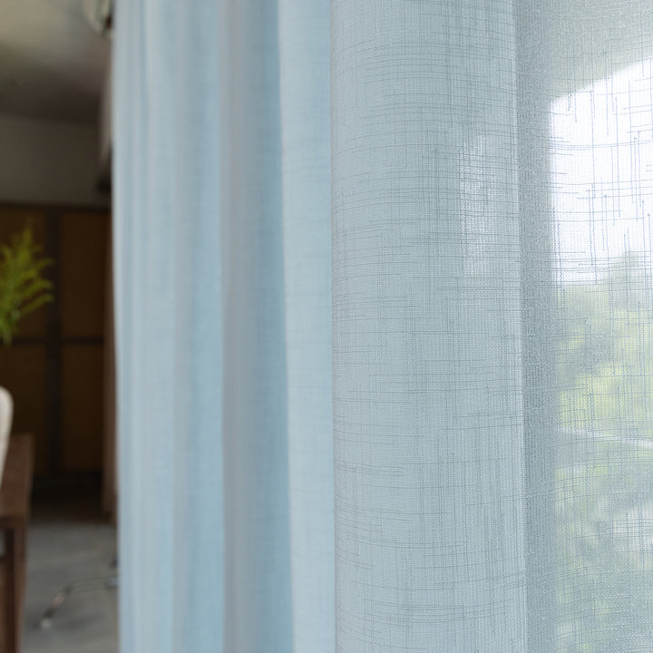 Sky Blue Poly Linen Sheer Curtain-Curtains-House of Ekam