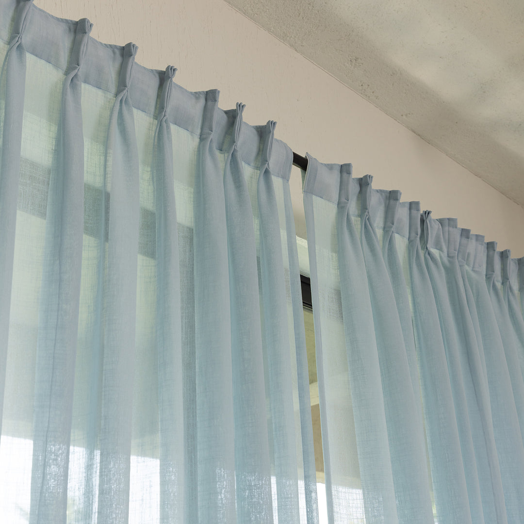 Sky Blue Poly Linen Sheer Curtain-Curtains-House of Ekam
