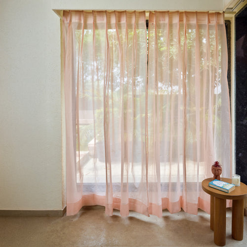 Solid Baby Pink Cotton Silk Sheer Curtains-Curtains-House of Ekam
