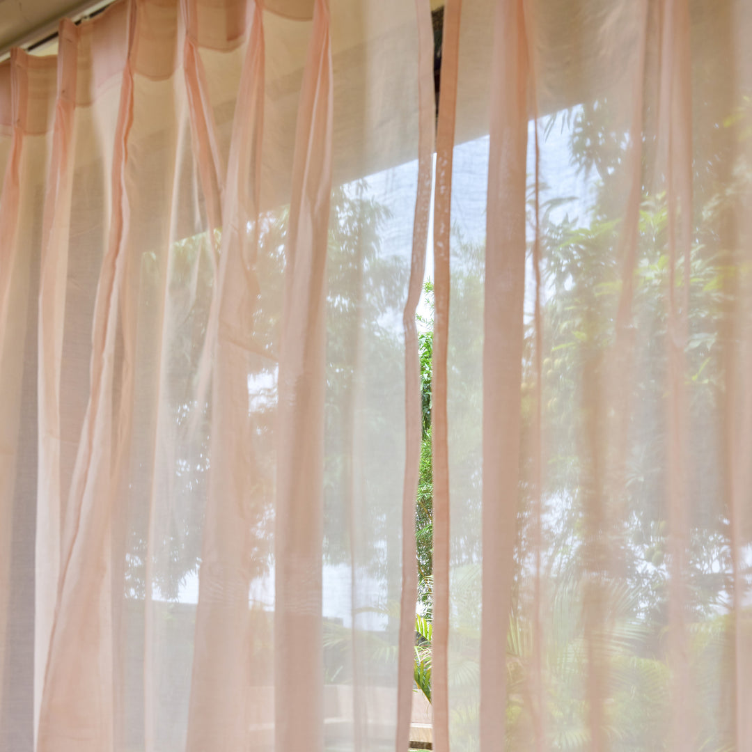 Solid Baby Pink Cotton Silk Sheer Curtains-Curtains-House of Ekam