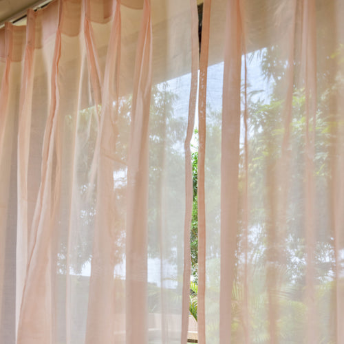 Solid Baby Pink Cotton Silk Sheer Curtains-Curtains-House of Ekam