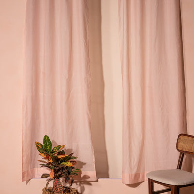 Solid Baby Pink Cotton Silk Sheer Curtains-Curtains-House of Ekam