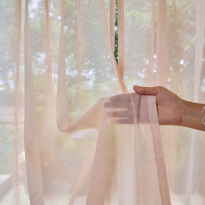 Solid Baby Pink Cotton Silk Sheer Curtains-Curtains-House of Ekam