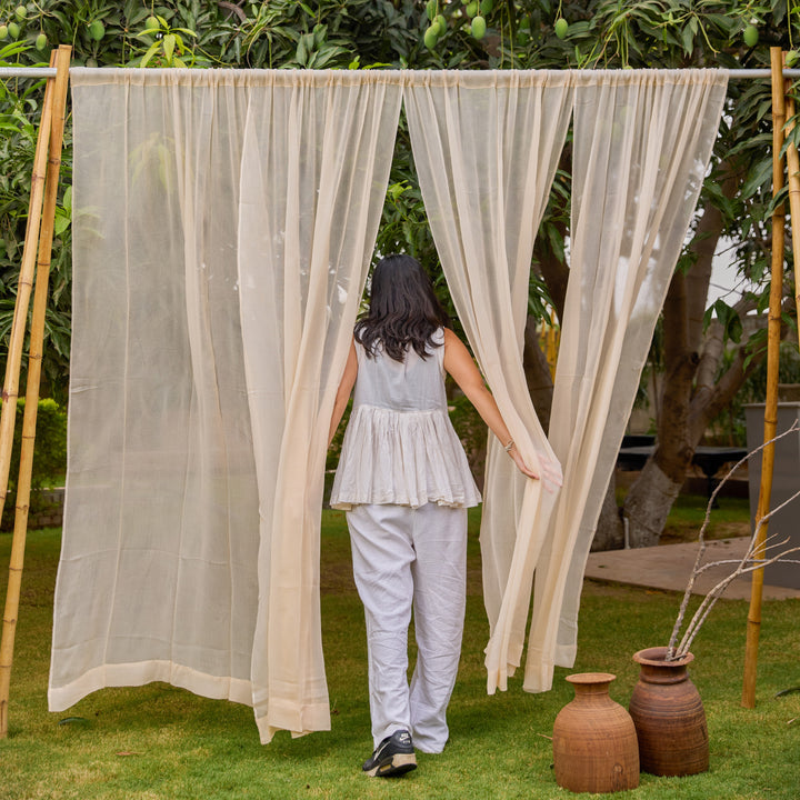 Solid Beige Chiffon Sheer Curtain-Curtains-House of Ekam