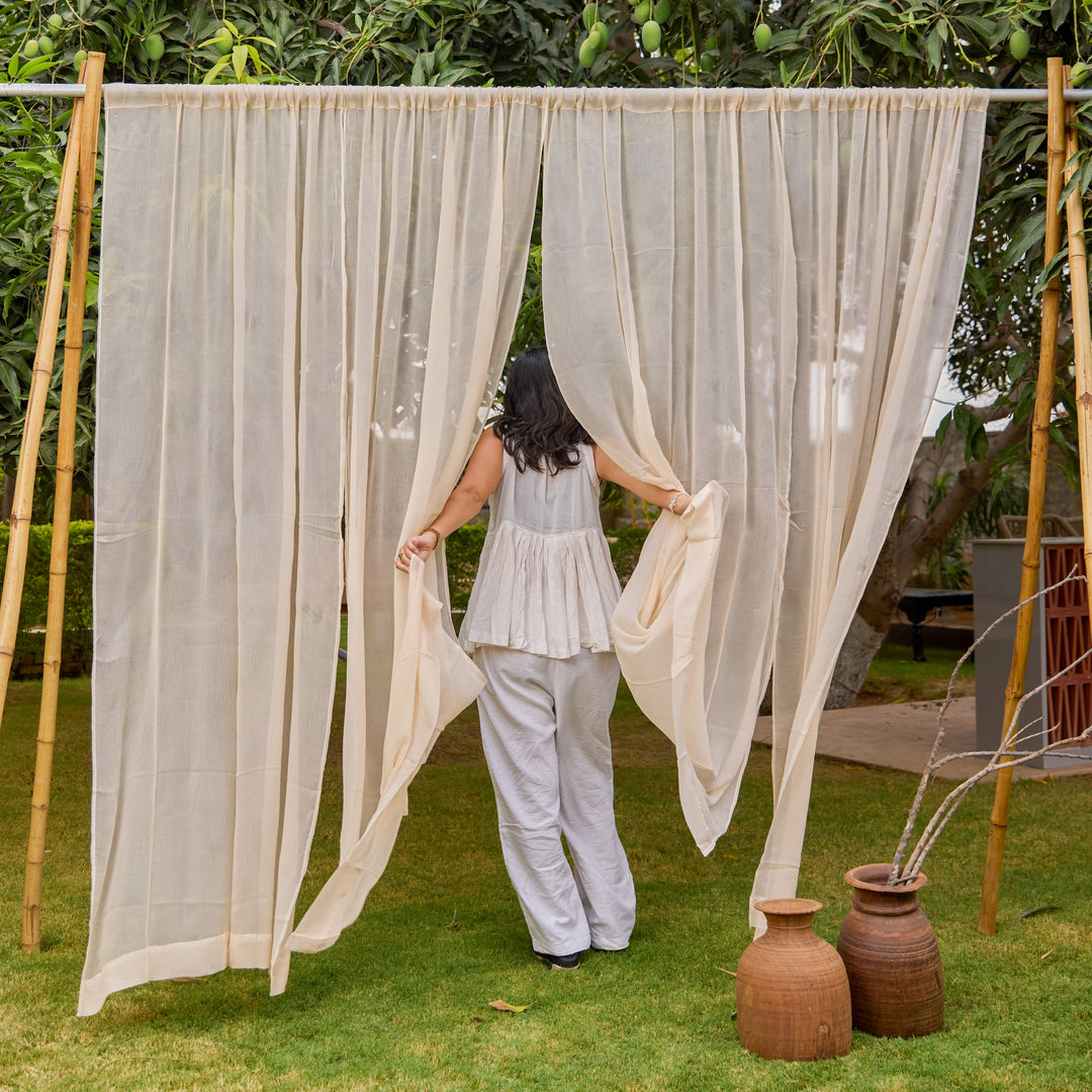 Solid Beige Chiffon Sheer Curtain-Curtains-House of Ekam