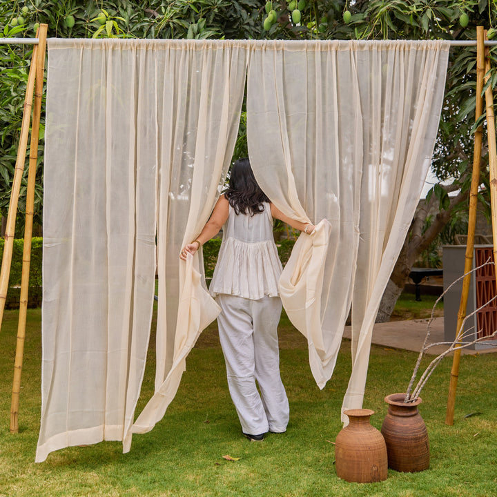 Solid Beige Chiffon Sheer Curtain-Curtains-House of Ekam