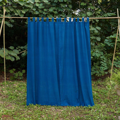 Solid Blue Cotton Handloom Curtain-Curtains-House of Ekam