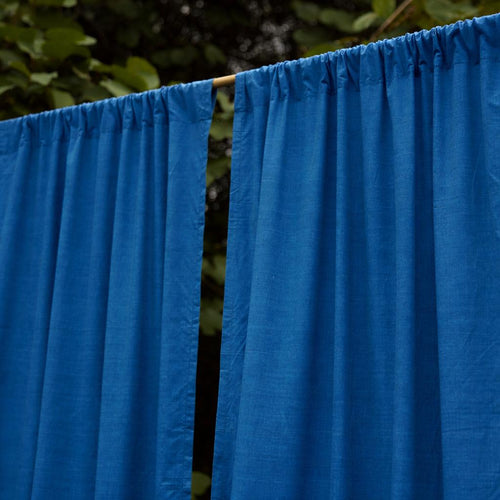 Solid Blue Cotton Slub Curtain-Curtains-House of Ekam