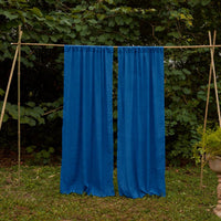 Solid Blue Cotton Slub Curtain-Curtains-House of Ekam
