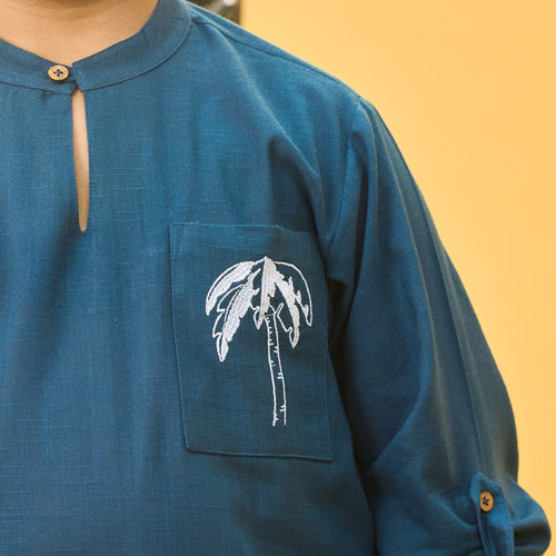 Solid Blue Kids Kurta with Palm-Kidswear-House of Ekam