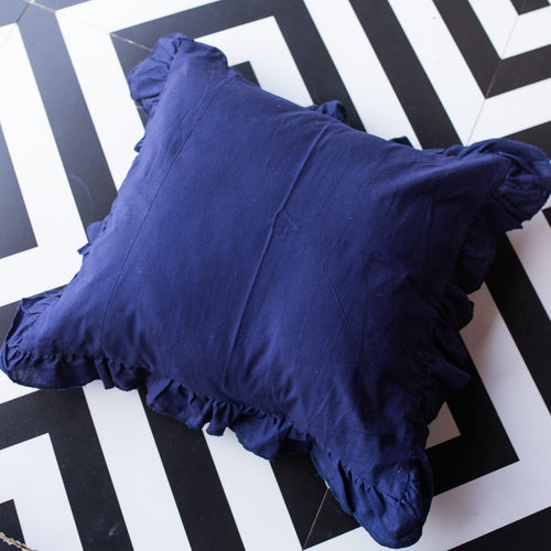 Solid Blue Ruffle Cushion Cover-Cushion Covers-House of Ekam