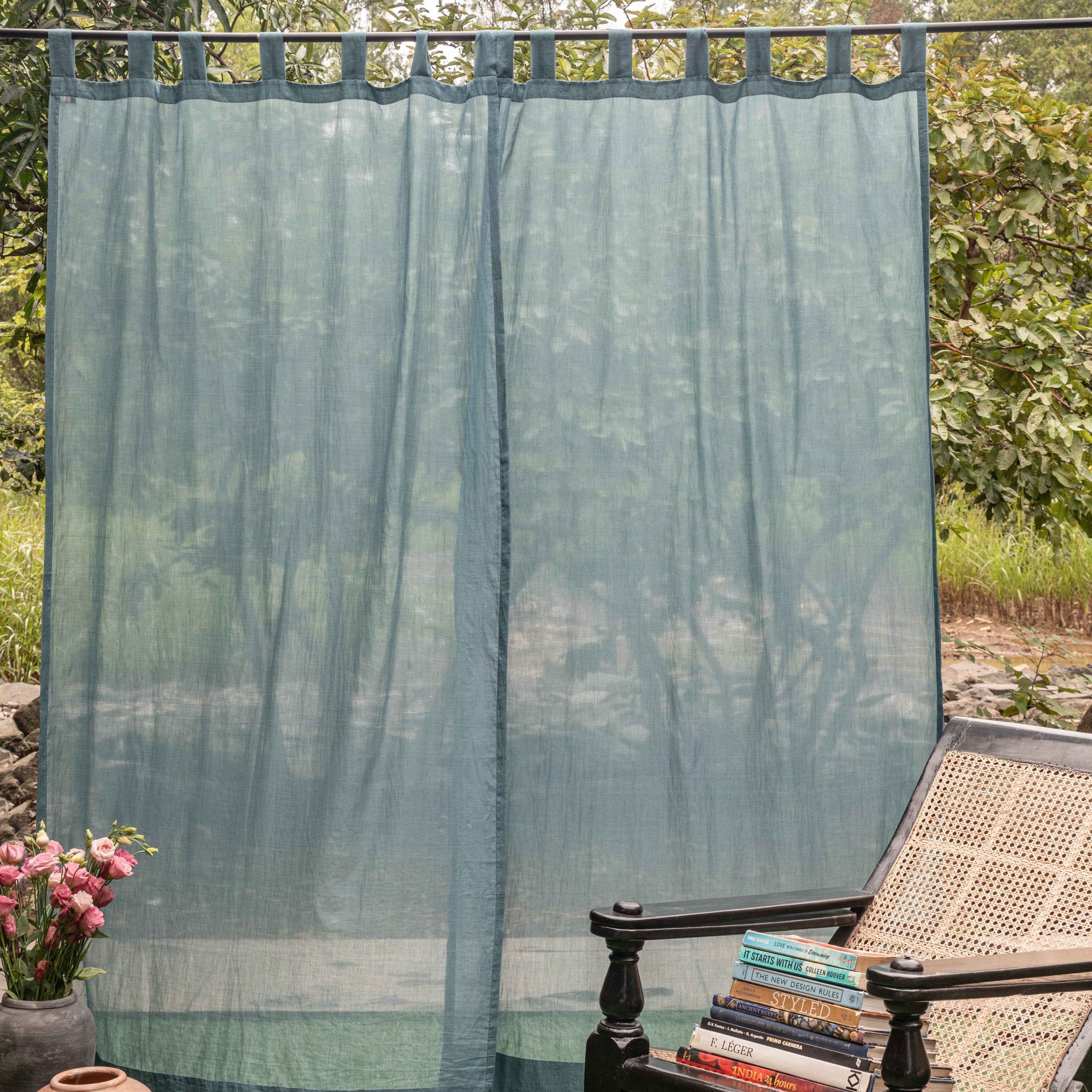 Blue Cotton Venkatgiri Sheer Handloom Curtain for Doors & Windows ...