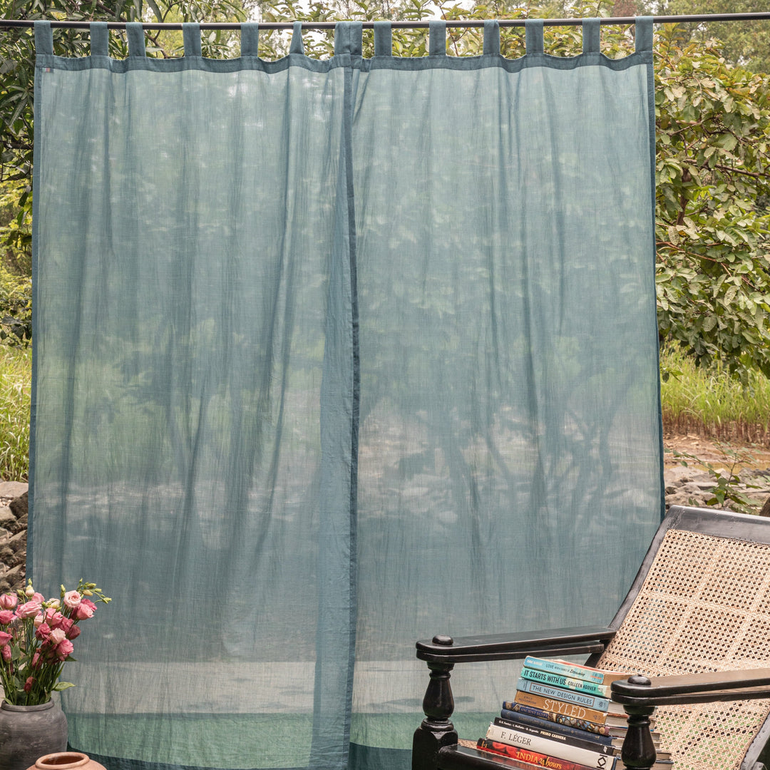 Solid Blue Venkatagiri Handloom Cotton Curtains-Curtains-House of Ekam