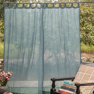 Solid Blue Venkatagiri Handloom Cotton Curtains-Curtains-House of Ekam