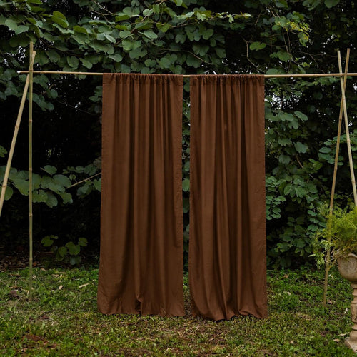 Solid Brown Cotton Slub Curtain-Curtains-House of Ekam