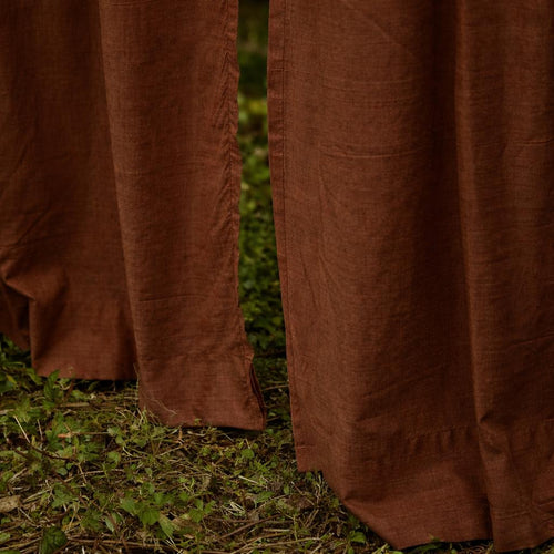 Solid Brown Cotton Slub Curtain-Curtains-House of Ekam