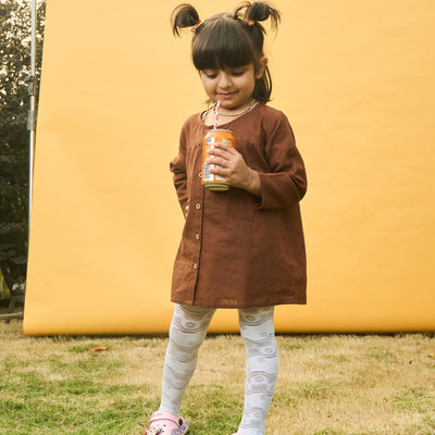 Solid Brown Cotton Slub Girl Dress-Kidswear-House of Ekam