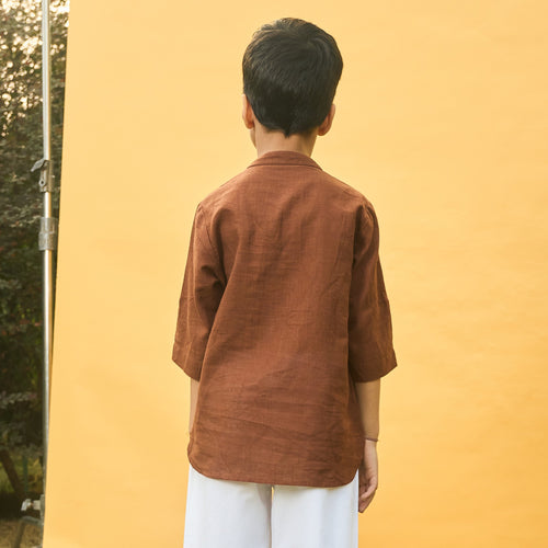 Solid Brown Kids Kurta with Flowers-Kidswear-House of Ekam