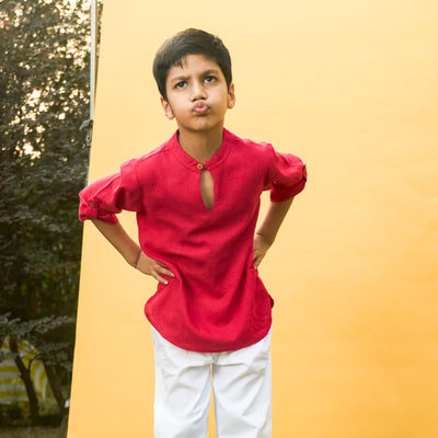 Solid Fuchsia Pink Kids Kurta-Kidswear-House of Ekam