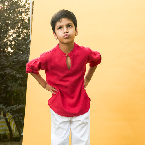 Solid Fuchsia Pink Kids Kurta-Kidswear-House of Ekam