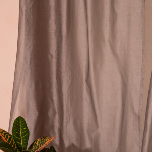 Solid Grey Cotton Silk Sheer Curtains-Curtains-House of Ekam