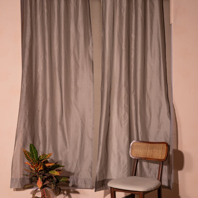 Solid Grey Cotton Silk Sheer Curtains-Curtains-House of Ekam