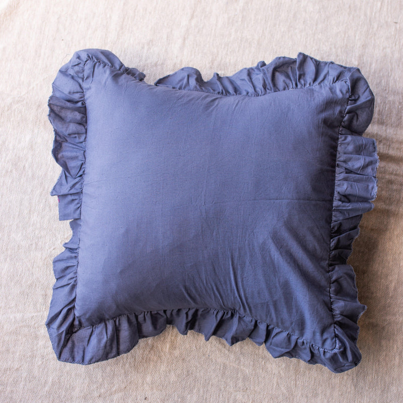 Solid Grey Ruffle Cushion Cover-Cushion Covers-House of Ekam
