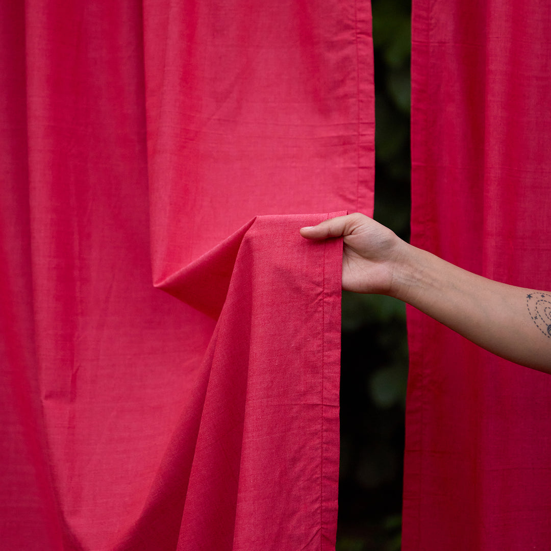 Solid Hot Pink Cotton Handloom Curtain-Curtains-House of Ekam