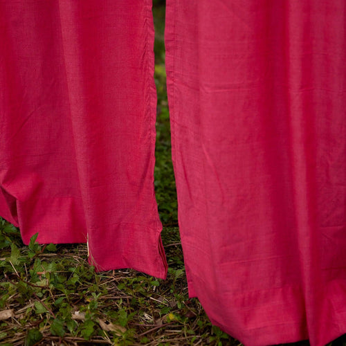 Solid Hot Pink Cotton Handloom Curtain-Curtains-House of Ekam