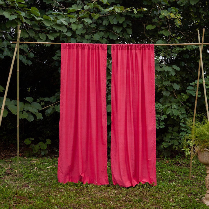 Solid Hot Pink Cotton Handloom Curtain-Curtains-House of Ekam