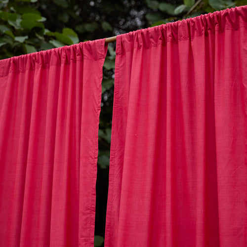 Solid Hot Pink Cotton Handloom Curtain-Curtains-House of Ekam