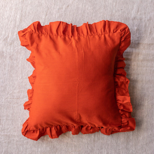 Solid Orange Ruffle Cushion Cover-Cushion Covers-House of Ekam