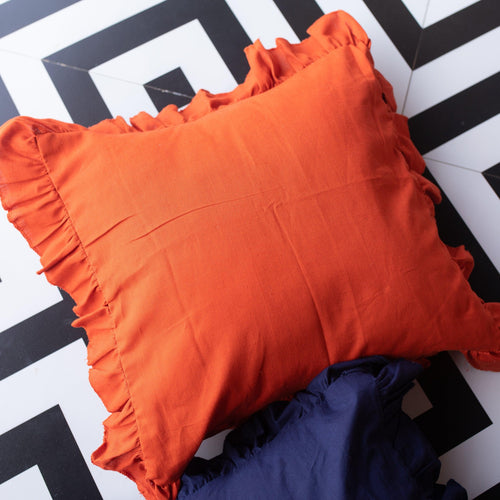 Solid Orange Ruffle Cushion Cover-Cushion Covers-House of Ekam