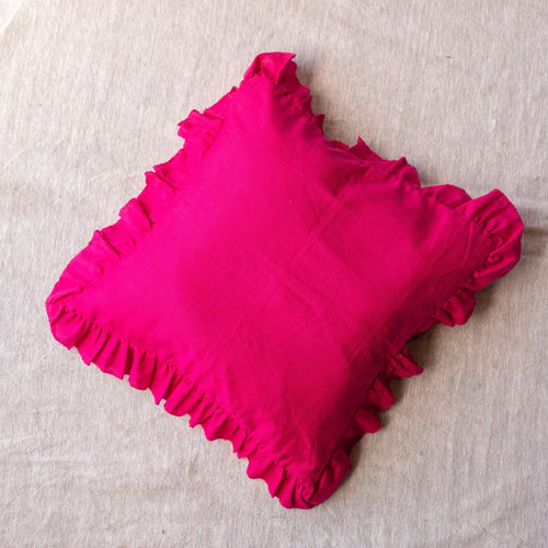 Solid Pink Ruffle Cushion Cover-Cushion Covers-House of Ekam