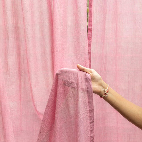 Solid Pink Venkatagiri Handloom Cotton Curtains-Curtains-House of Ekam
