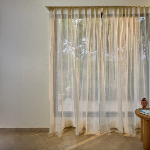 Solid White Cotton Silk Sheer Curtains-Curtains-House of Ekam