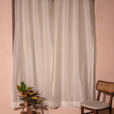 Solid White Cotton Silk Sheer Curtains-Curtains-House of Ekam