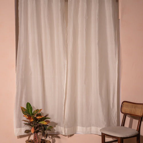 Solid White Cotton Silk Sheer Curtains-Curtains-House of Ekam