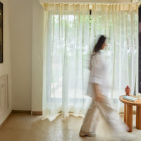 Solid White Cotton Silk Sheer Curtains-Curtains-House of Ekam