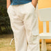 Solid White Cotton Slub Cargo Pants-Kidswear-House of Ekam